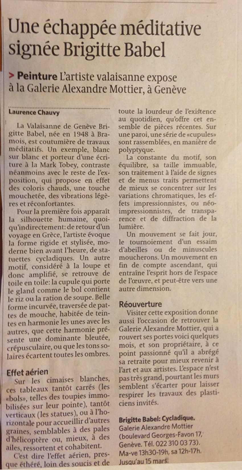 Le Temps - lundi 24 février 2014 - Laurence Chauvy